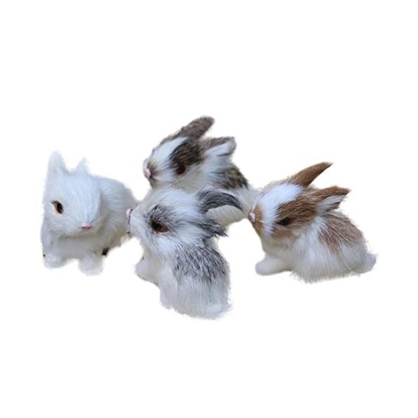 Lot de 4 mini lapins à fourrure réalistes - Décorations de lapin de Pâques - Modèle danimaux de la ferme pour les vacances -