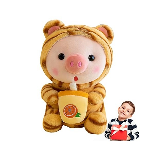 Pig Milk Tea Peluche Big Boba Plushie Expression vive Bubble Tea Piggy Peluche douce confortable grenouilles tigre lapin lico