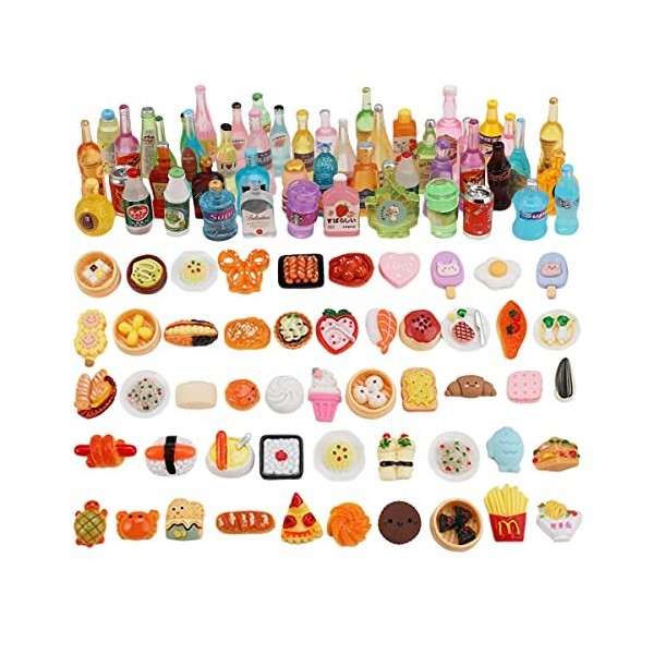 100 Pièces Mini Jouets Alimentaires pour Cuisine Miniature Enfants 14+, Alimentaire et Biberons,Food Modèle Pretend Jouet Dol