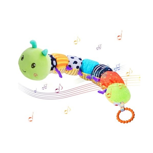 Jouets musicaux en peluche Caterpillar,Oreiller long en peluche en forme de chenille | Jouet de dentition pour nouveau-nés de