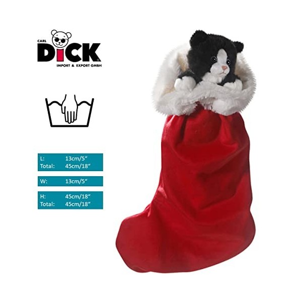 Carl Dick Peluche Chat Peluche Noir-Blanc dans la Chaussette de Noël, 45cm 2810003