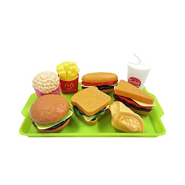 9pcs Simulation Food Toys Set, Mini Kids Kitchen, Kids Role Play Food Toys, Hamburger Hot Dog French Fries Tray Gift Set, Con