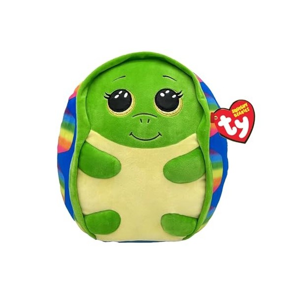 Ty Squishy Beanies – Shruggie la Tortue Arc-en-Ciel – Coussin en Peluche Doux avec Yeux Jaunes Scintillants – Idée Cadeau pou