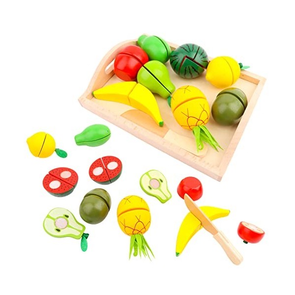 Accessoires de cuisine pour enfants en bois, accessoires de cuisine de jeu en bois, fruits, légumes et viande, simulation de 