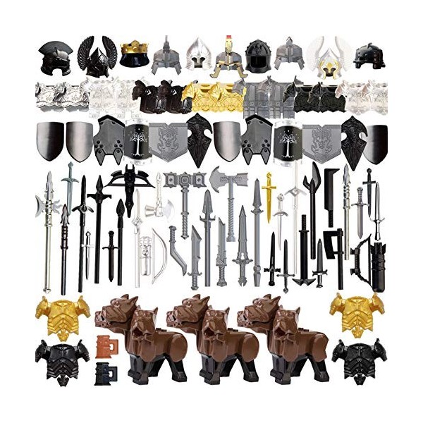 SENG Lot de 82 casques, armure de chevalier et armure personnalisée pour mini figurines de chevalier SWAT Team Police Compati