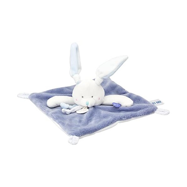 BABY NAT - Doudou Lapin Mouchoir - Bleu - Existe en 3 Coloris - Idée Cadeau Naissance - Doudou Lapin Souple pour Bébé - Faci