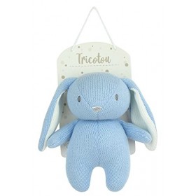 JEMINI TRICOTOU Peluche Doudou Lapin Bleu avec HOCHET +/-20 CM, 024108S