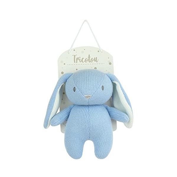 JEMINI TRICOTOU Peluche Doudou Lapin Bleu avec HOCHET +/-20 CM, 024108S