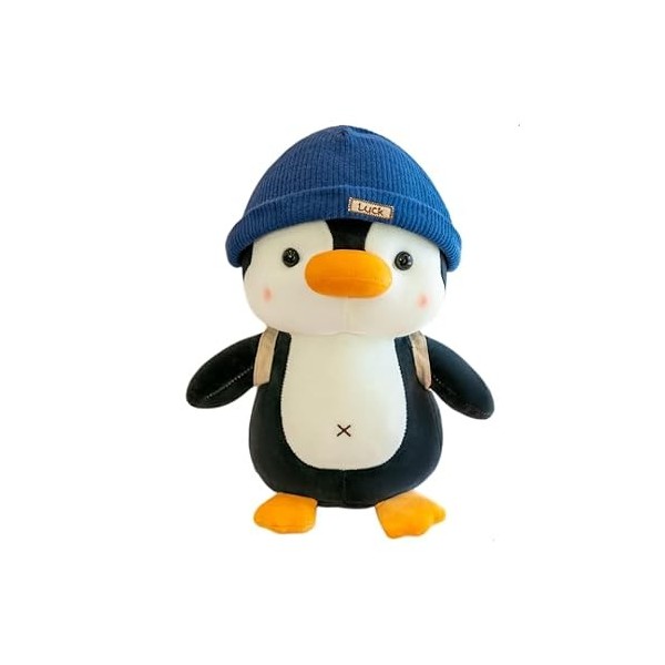 LAARNT 23cm Bleu Peluche Animal Pingouin Jouet en Peluche, Oreiller Câlin Doudou Pingouin avec Sac à Dos Et Chapeau, Mignon P