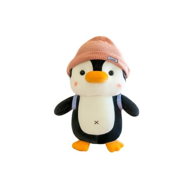 LAARNT 23cm Bleu Peluche Animal Pingouin Jouet en Peluche, Oreiller Câlin Doudou Pingouin avec Sac à Dos Et Chapeau, Mignon P