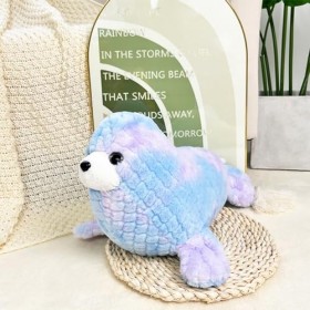 Muntian Doudou avec animaux marins, phoque - Animal marin en peluche douce - Morse en peluche - Jouet en peluche arc-en-ciel 