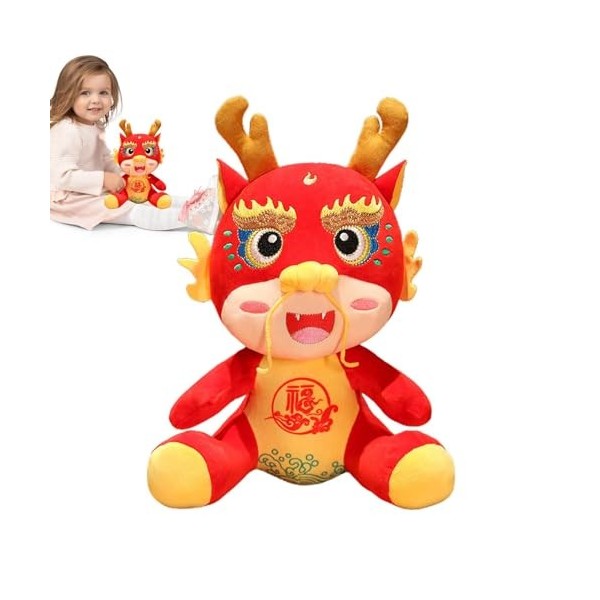 Kirdume Poupée en Peluche Dragon Chinois - Dessin animé Animaux en Peluche Jouets Zodiaque Mascotte Pendentif poupée - Décora