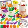 SEMKOTREE Dinette Enfant, Accessoire Cuisine Enfant Aliment Cuisine Fruits et Legumes Jouet en Bois, Jeu Dimitation Marchand