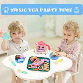 Services à Thé à Jouer Enfant, Dinette Cuisine Enfant, Dinettes Enfant, Dînette Jouet pour Enfant ou Tout-Petits avec Lumière