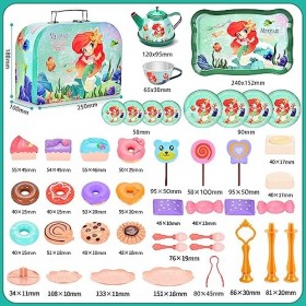 FAMKEEP 48PCS Service à Thé pour Enfants,Service à Thé Jouets, Dînette Enfant Accessoire Jeux de Cuisine,Jouet de Cuisine Fai