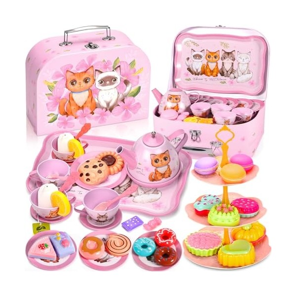 ZLPBAO 50PCS Service à Thé pour Enfants, Dînette et Son Coffret Jouet Dinette Enfant Service à Thé Jouets Jeux de Cuisine Jou