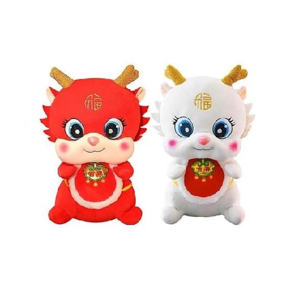 NEFLUM Peluches De Dragon du Zodiaque Chinois De Dessin Animé, Poupée en Peluche Mascotte De Lannée 2024 du Dragon, Animaux 