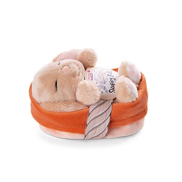 NICI- Lapin en Peluche Sleeping Pets à Caramel dans Un Panier pêche 12cm, 48708