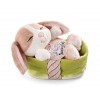 NICI- Lapin en Peluche Sleeping Pets à Caramel dans Un Panier pêche 12cm, 48708