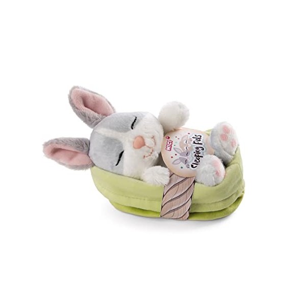 NICI- Lapin en Peluche Sleeping Pets à Caramel dans Un Panier pêche 12cm, 48708