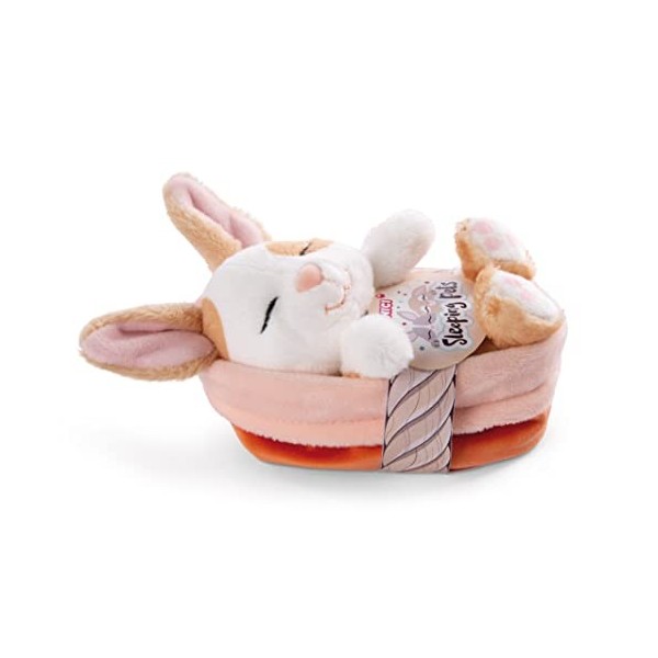 NICI- Lapin en Peluche Sleeping Pets à Caramel dans Un Panier pêche 12cm, 48708