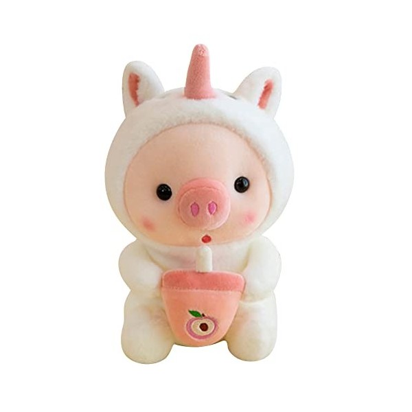 BYNYXI 25 cm Peluche Cochon, Kawaii Oreiller en Peluche Peluche Pingouin Grenouille Cochon Peluche avec Tasse à Thé au Lait A