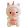 BYNYXI 25 cm Peluche Cochon, Kawaii Oreiller en Peluche Peluche Pingouin Grenouille Cochon Peluche avec Tasse à Thé au Lait A