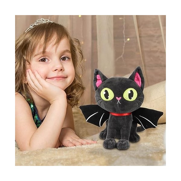 Elinrat Peluche Chat dhalloween - Chat en Peluche 11,02 Pouces avec Aile Chauve-Souris - Bat Cat Soft Plushie Oreiller Décor