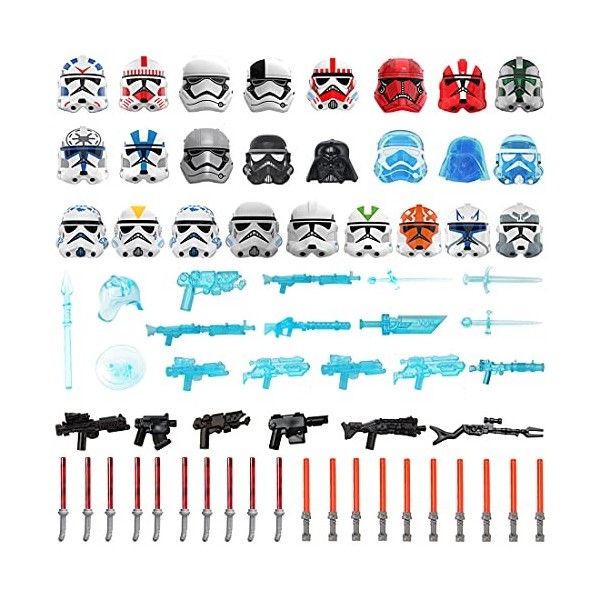 WWEI Lot de 63 casques, armure de chevalier et armes personnalisées pour mini figurines de chevalier SWAT, compatible avec Le