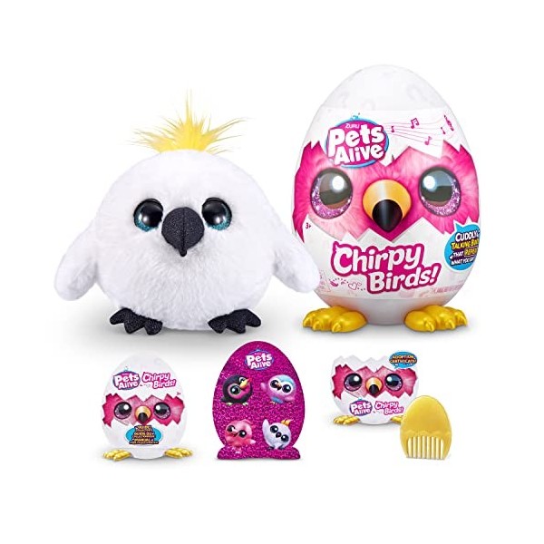 Pets Alive Chirpy Birds – Animaux de Compagnie interactifs Surprise avec Parole et répétition électroniques, cacatoès Blanc