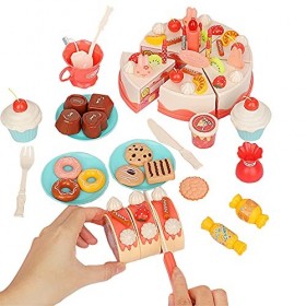 deAO Service à thé et gâteau d’Anniversaire à décorer pour Jouer à la dinette, incluant Une Bougie Lumineuse et Accessoires p