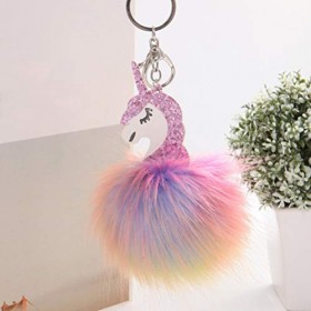 Toyvian Porte-clés licorne avec pompon - Pendentif de Noël - En peluche - Pour enfant - Sac à main - Clé de voiture - Violet