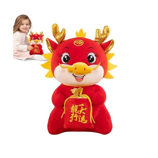 ADERN Jouet Dragon Chinois en Peluche - Poupée du Zodiaque en Peluche Dragon 2024,Peluches Dragon du Zodiaque Chinois 3D, 9.8