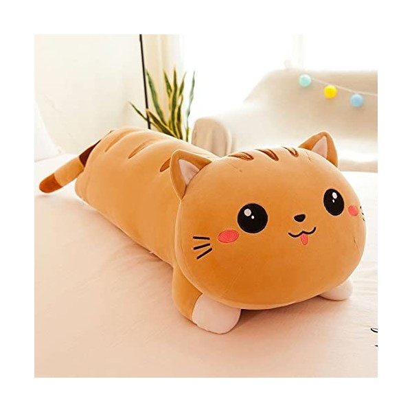 EZLAM 50-110 cm Mignon Chaton en Peluche Longue Bande Dormir Oreiller poupée Paresseux lit poupée Fille Cadeau 70 cm Jaune