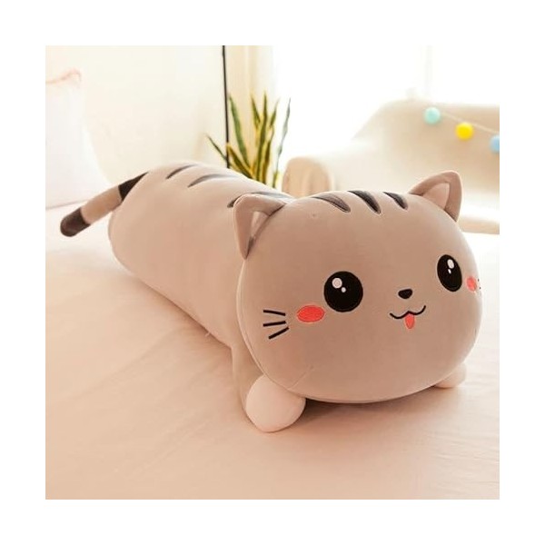 EZLAM 50-110 cm Mignon Chaton en Peluche Longue Bande Dormir Oreiller poupée Paresseux lit poupée Fille Cadeau 70 cm Jaune