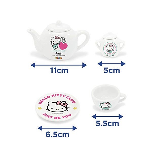Smoby- Hello Kitty-Dinette en Porcelaine, 310596, Blanc, Grand
