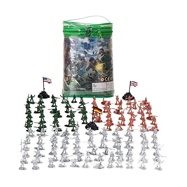 Jouets de larmée Soldats Battle Battle Group Figures Jeux, 3 couleurs Soldats en plastique Playset militaire avec 3 drapeaux