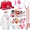 EFO SHM Malette Docteur Enfant Kit de Médecin Jouets Déguisement de Docteur Accessoires en Bois avec Stéthoscope, Thermomètre