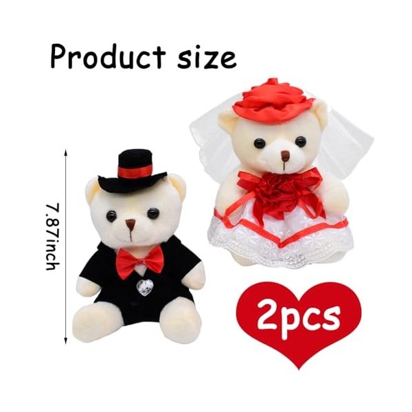 2PCS Couple Dours en Peluche Ensemble Dours en Peluche de Mariage pour Les Mariés Jouet Mignon pour Costume et Ours de Mari