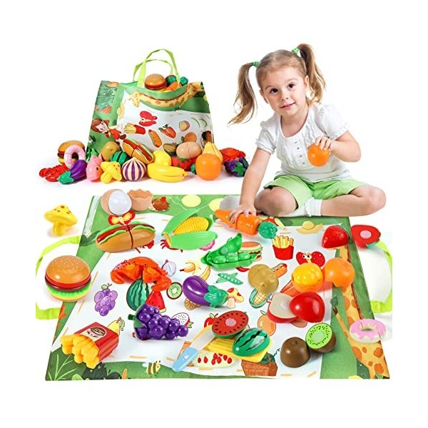 Dinette Enfant,Fruits et Légumes Jouet à Couper,Jouets Alimentaires,Jeu  dimitation Jouets de Cuisine, Jouets éducatifs pour