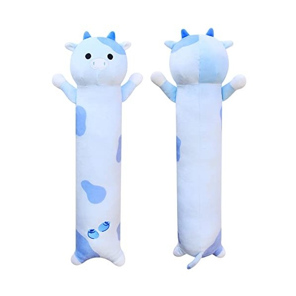 Desdfcer 80 cm Long myrtille vache en peluche, peluche longue, peluche kawaii, oreiller long pour anniversaire denfant