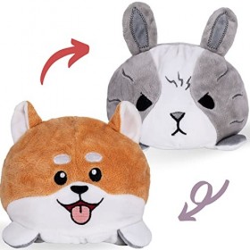Adorable jouet réversible en forme de chien contre lapin Double face Pour exprimer une humeur triste et heureuse Jouets en pe