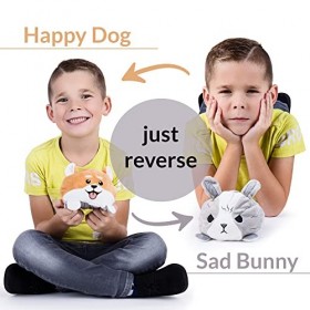 Adorable jouet réversible en forme de chien contre lapin Double face Pour exprimer une humeur triste et heureuse Jouets en pe