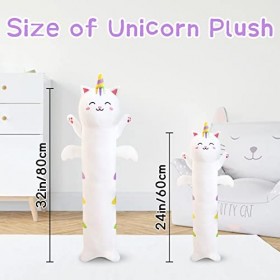 Desdfcer Coussin de corps en peluche licorne de 80 cm de long - Jouet en peluche douce pour anniversaire, Noël, Halloween, Pâ