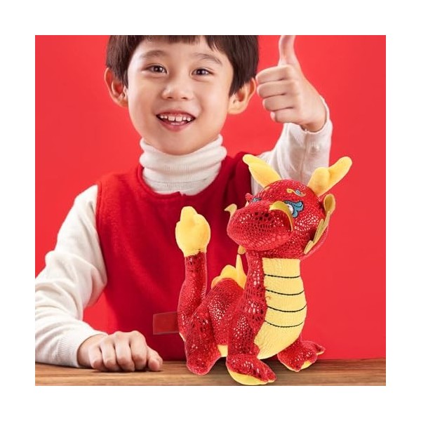 SEWACC Dragon Chinois en Peluche Animal en Peluche 2024 Année du Dragon Mascotte Animal du Zodiaque Jouet en Peluche Dragon O