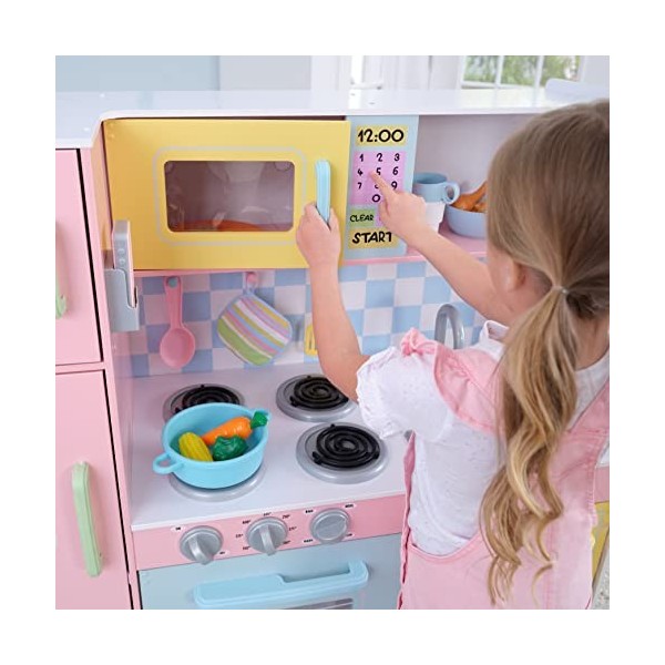 KidKraft Grande Cuisine enfant Pastel en bois incluant accessoires et ustensiles, Dinette avec téléphone, jeu dimitation, Jo