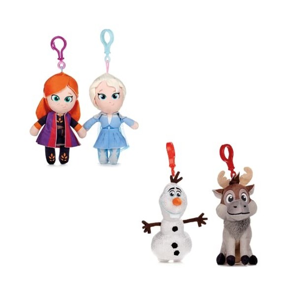 Whitehouse Leisure Frozen II Lot de 4 jouets en peluche avec clip 12,7 cm – Sven, Olaf, Elsa et Anna