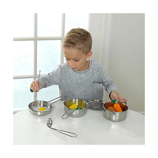 KidKraft Ensemble Batterie de Cuisine Enfant Deluxe en Métal, Ustensiles de Cuisine et Jouet Aliments, Accessoire pour Dinett