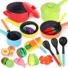 GILOBABY Kit Cuisine Enfant, Accessoire Cuisine Enfant avec Fruits, Légumes, Ustensile, Pots et Casseroles, Jouet Aliment Jeu