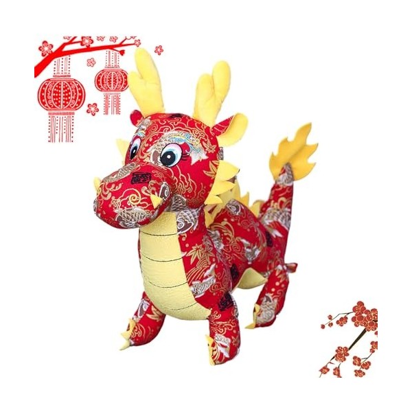 Mashin Peluche Dragon du Zodiaque,Jouets en Peluche de Dragon de Simulation - Peluche brodée 3D de Style Folklorique Chinois,